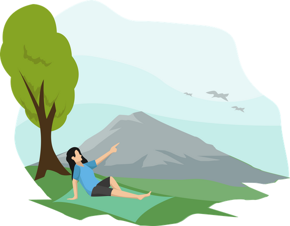 Woman relaxing in park Illustration