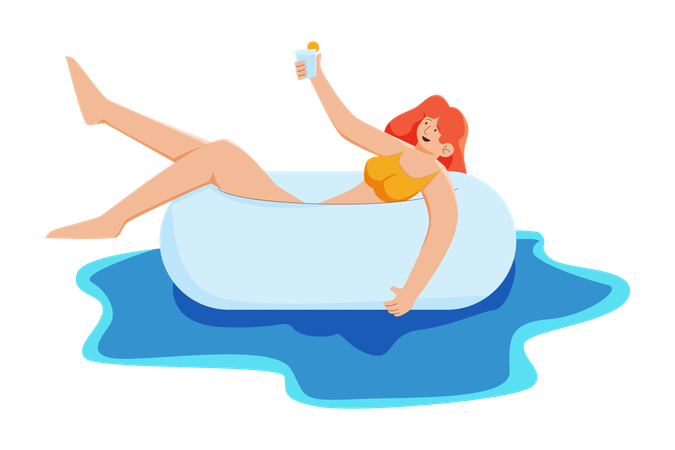 Woman relaxing in pool  Illustration