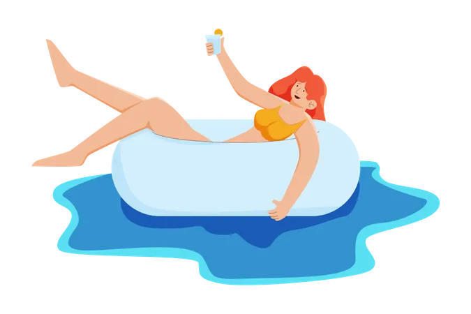 Woman relaxing in pool  Illustration