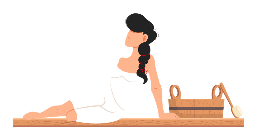 Woman relaxing in sauna  Illustration