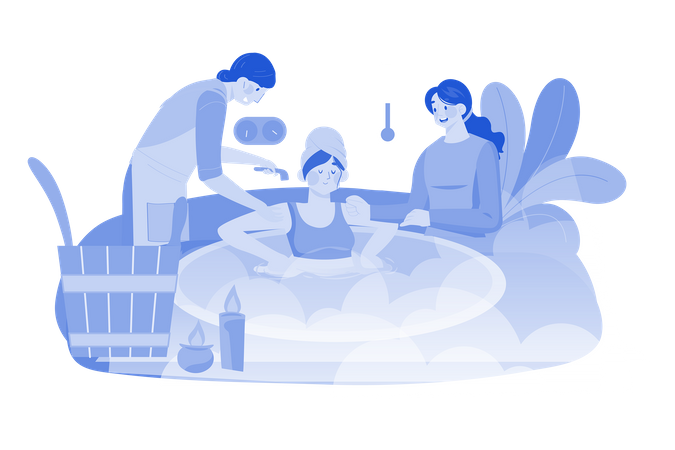 Woman relaxing in sauna bath  Illustration