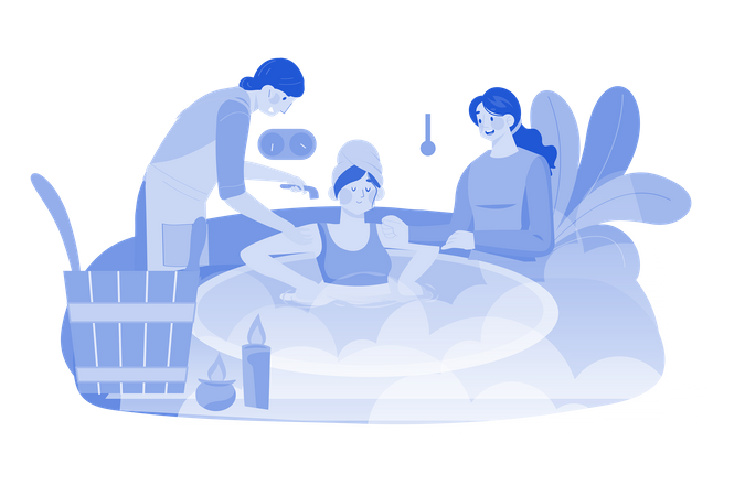 Woman relaxing in sauna bath  Illustration