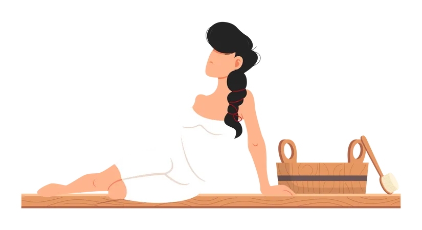 Woman relaxing in sauna  Illustration