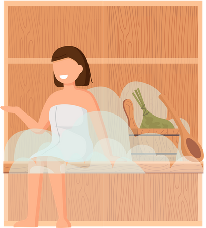 Woman relaxing in steam center  Illustration