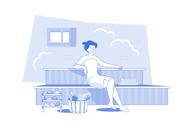 Woman Relaxing In The Sauna  Illustration