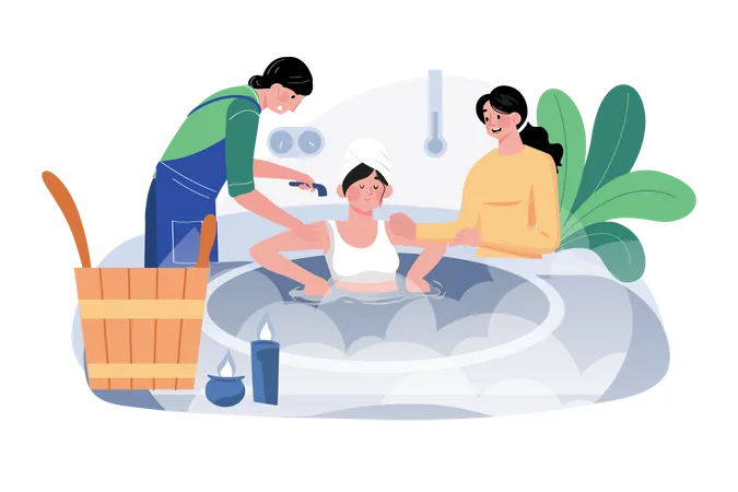 Woman relaxing in the sauna Illustration