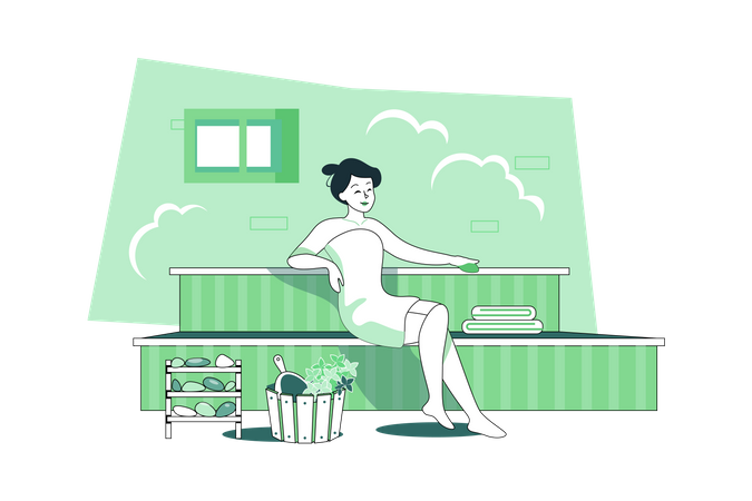 Woman relaxing in the sauna Illustration