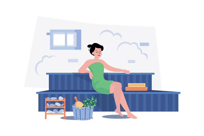 Woman Relaxing In The Sauna  Illustration