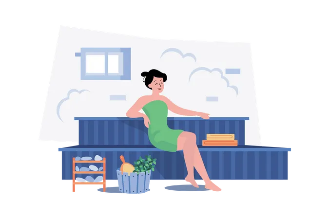 Woman Relaxing In The Sauna  Illustration