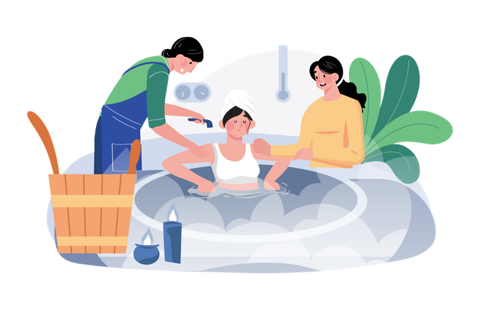 Woman relaxing in the sauna  Illustration