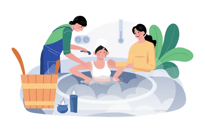 Woman relaxing in the sauna  Illustration