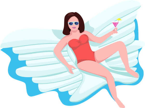 Woman relaxing on air mattress Illustration