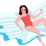 illustration woman relaxing on air mattress