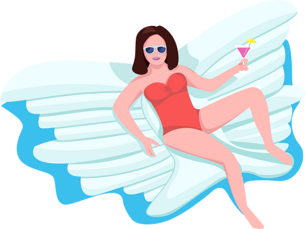 Woman relaxing on air mattress  Illustration