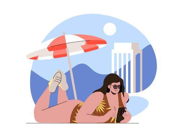 Woman relaxing on beach Illustration