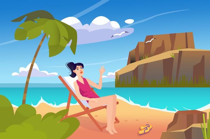 Woman relaxing on beach  Illustration