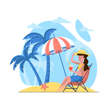 Woman relaxing on beach  Illustration