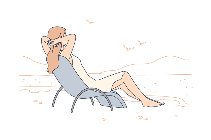 Woman relaxing on beach  일러스트레이션