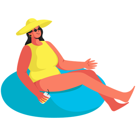 Woman Relaxing on Buoy  Illustration