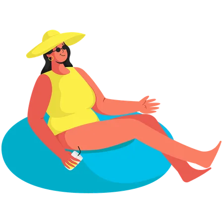 Woman Relaxing on Buoy  Illustration