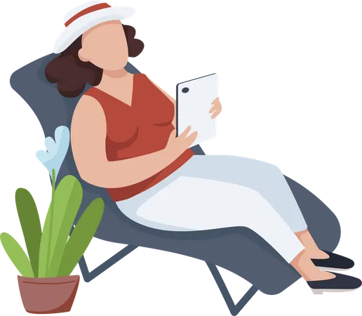 Woman relaxing on chair Illustration