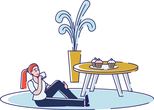 Woman relaxing with hot beverage while sitting on floor  Illustration