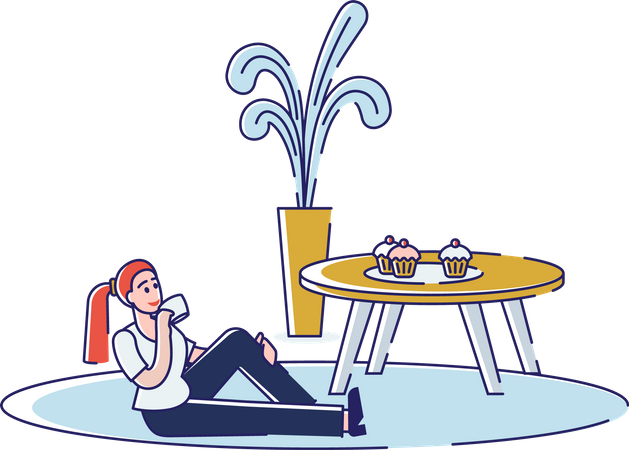 Woman relaxing with hot beverage while sitting on floor  Illustration