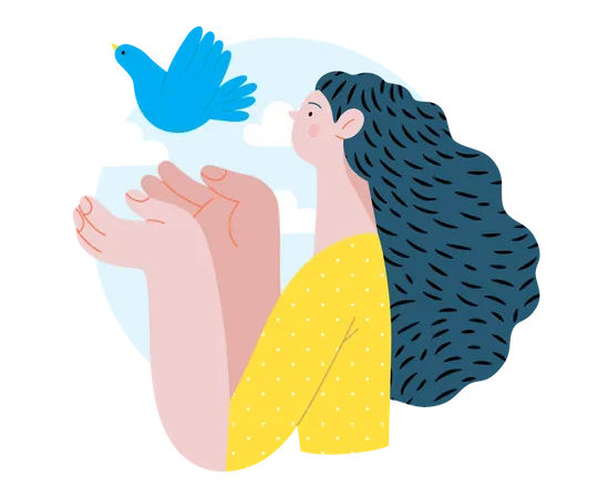 Woman releasing a dove  Illustration