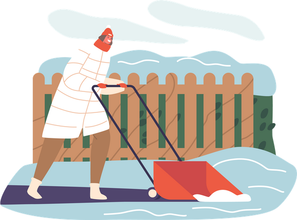 Woman Remove Snow  Illustration