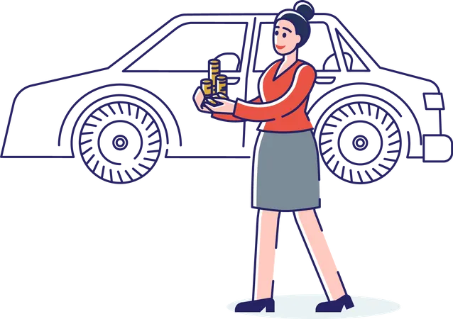 Woman renting a car  Illustration