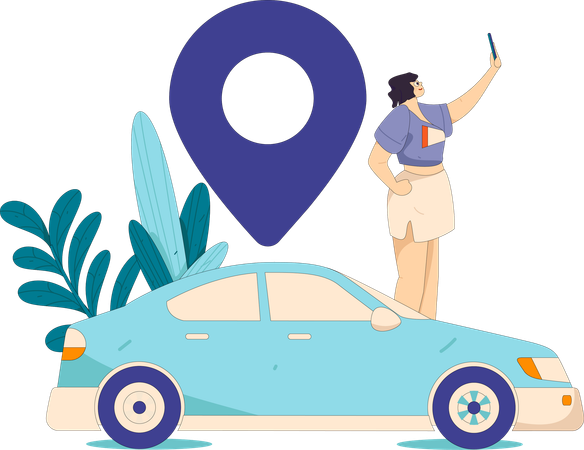 Woman rents a car for her tourism location  Illustration