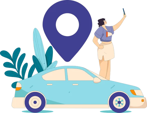Woman rents a car for her tourism location  Illustration