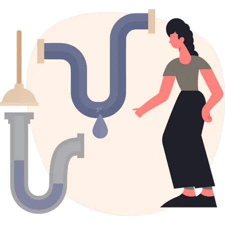 Woman  repair leakage of water pipe  Illustration