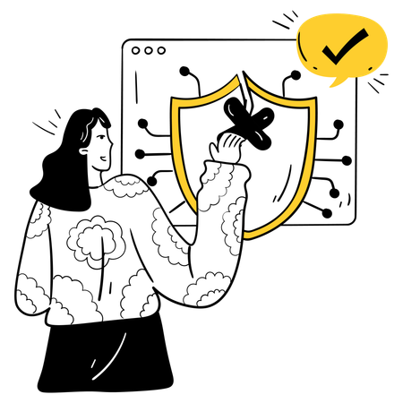 Woman repairing cybersecurity system  Illustration