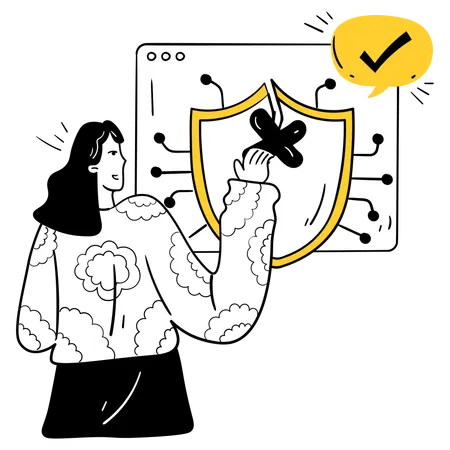 Woman repairing cybersecurity system  Illustration