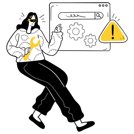 Woman Repairing Glitch in Virtual Reality System  Illustration