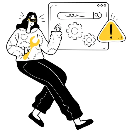 Woman Repairing Glitch in Virtual Reality System  Illustration