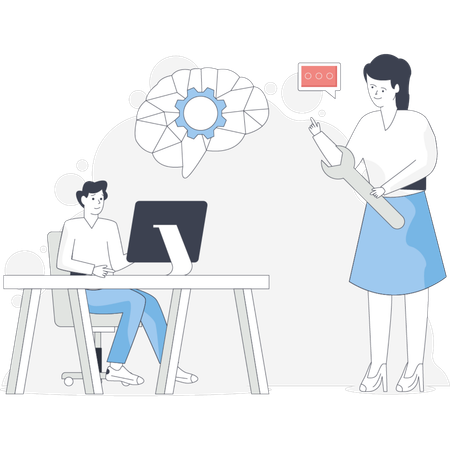 Woman repairing mind setting  Illustration