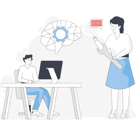 Woman repairing mind setting  Illustration