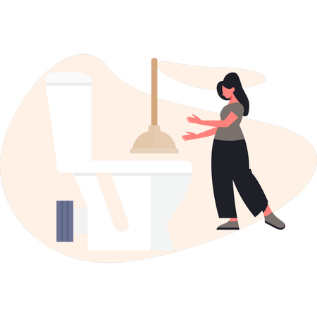 Woman  repairing sink and cleaning toilet  Illustration