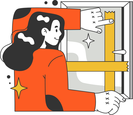 Woman repairing window  Illustration