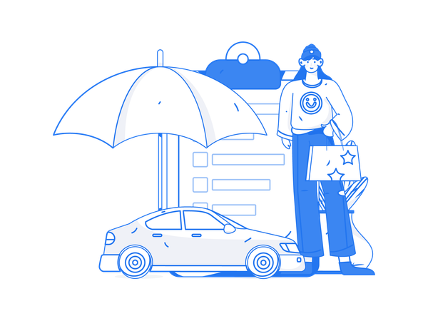 Woman repairs her new car  Illustration