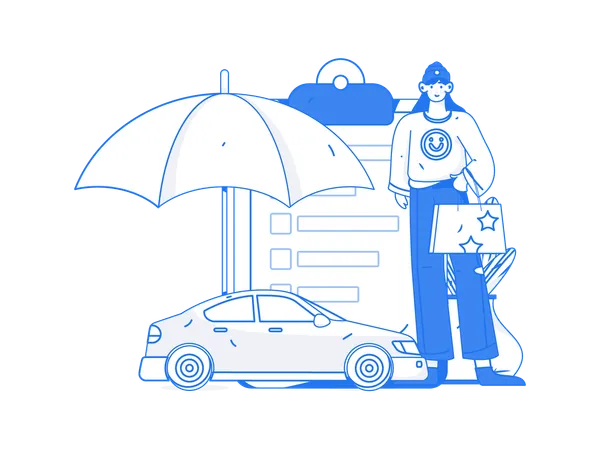 Woman repairs her new car  Illustration