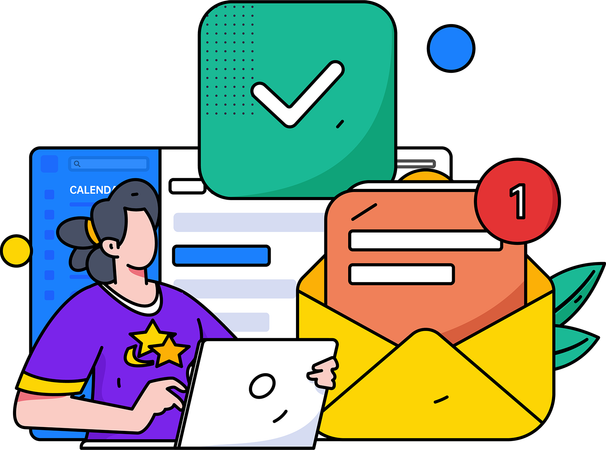 Woman replying business emails  Illustration
