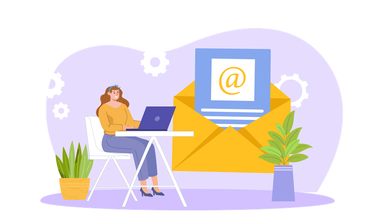 Woman replying to business emails  Illustration