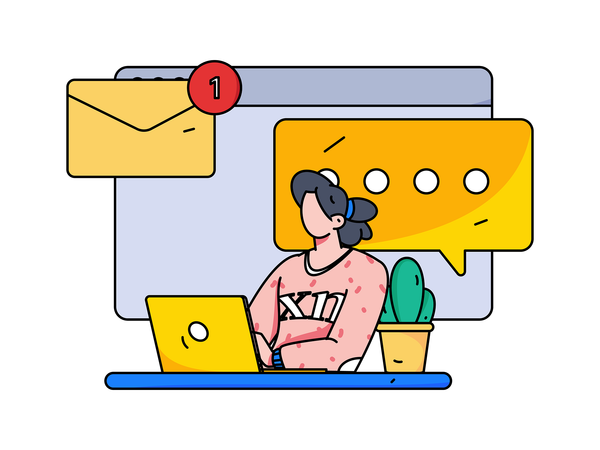 Woman replying to business mails  Illustration