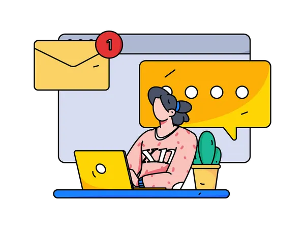 Woman replying to business mails  Illustration