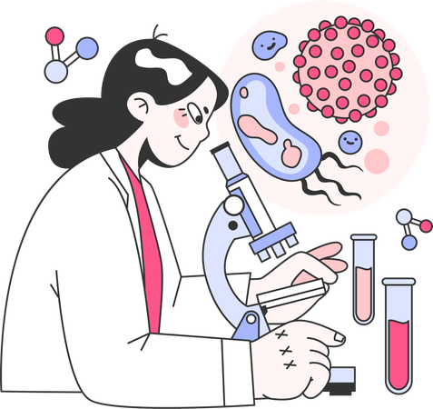 Woman research on bacteria  Illustration