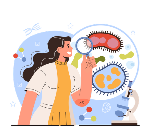 Woman research on biology  Illustration