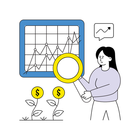 Woman research on Return On Investment  Illustration